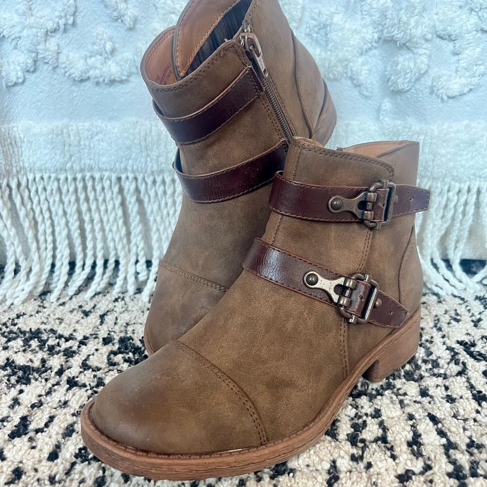 Brown Suede Ankle Boots with Buckle Straps
